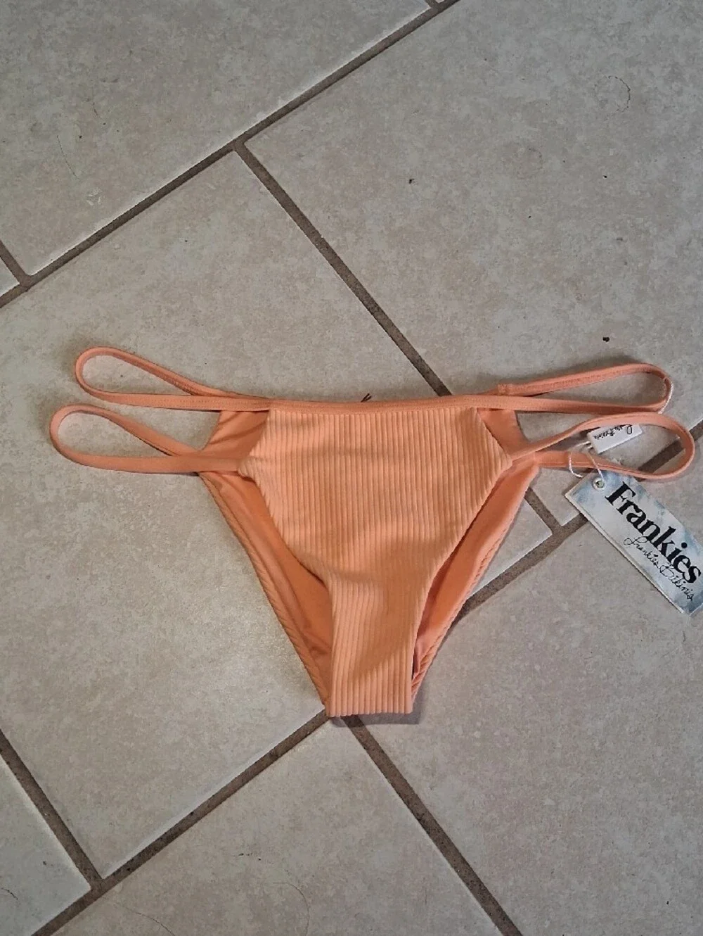 Frankie's Bikinis Womens Sz S Peach Ribbed Double-Strap Bikini Bottom NWT